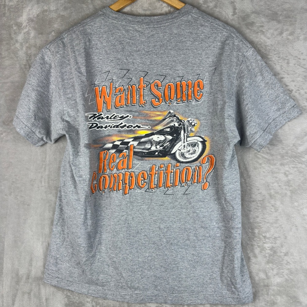 Vintage 2001 Harley Davidson Want Some Real Competition T-Shirt Gray Mens Small